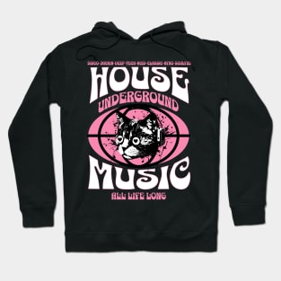 HOUSE MUSIC  - Underground Cat  (White/Pink) Hoodie